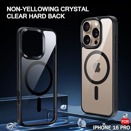 Apple iPhone 16 Pro Anti Yellow Clear Magsafe Back Case Cover - Black