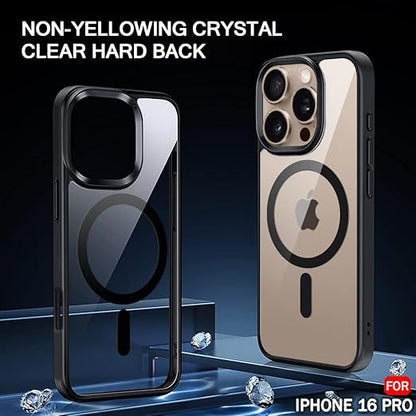Apple iPhone 16 Pro Anti Yellow Clear Magsafe Back Case Cover - Black