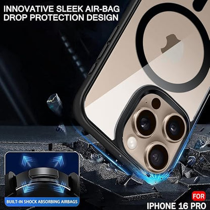 Apple iPhone 16 Pro Anti Yellow Clear Magsafe Back Case Cover - Black