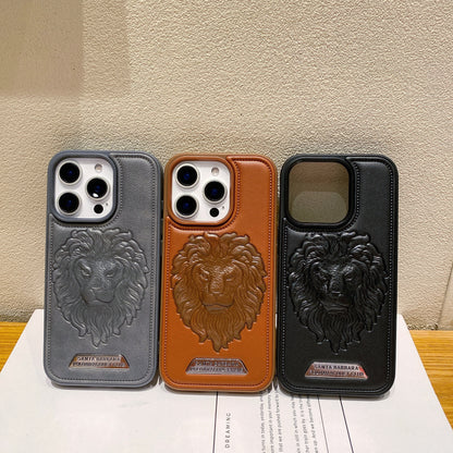 Apple iPhone Pro series Branded Premium Lion Face Leather Back Case - Grey