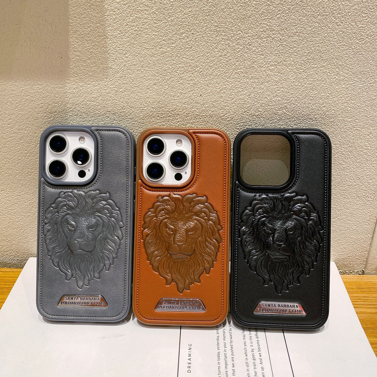 Apple iPhone Pro series Branded Premium Lion Face Leather Back Case - Black