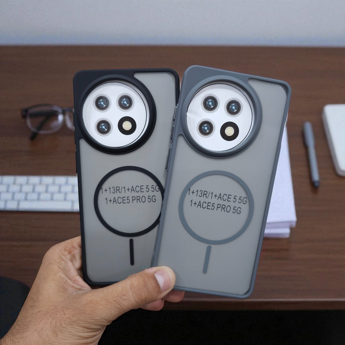 (Pack of 2) Magsafe Printed Metal Buttons Back Case Cover For OnePlus 13r - Combo 1