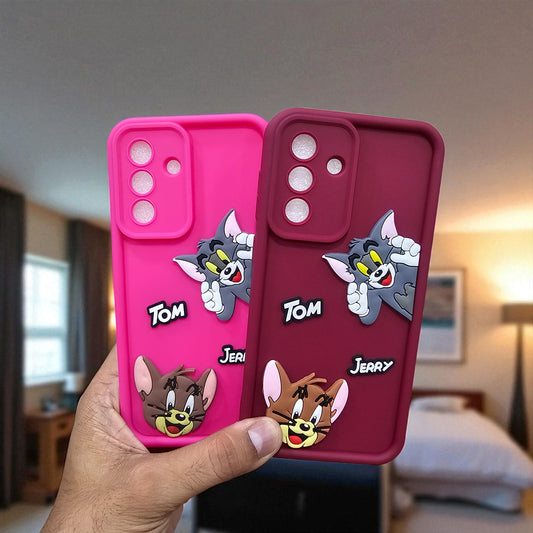 (Pack of 2)Samsung A56 5G Soft Silicone tom & jerry Back Cover Case - Combo 1