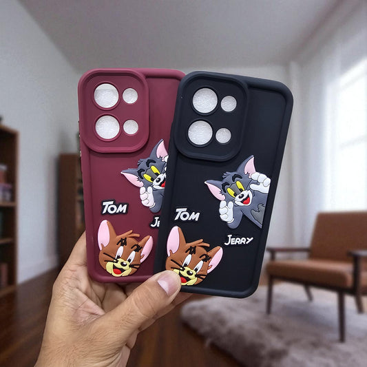 (Pack of 2) Oppo Reno 13 5G Soft Silicone tom & jerry Back Cover Case - Combo 1