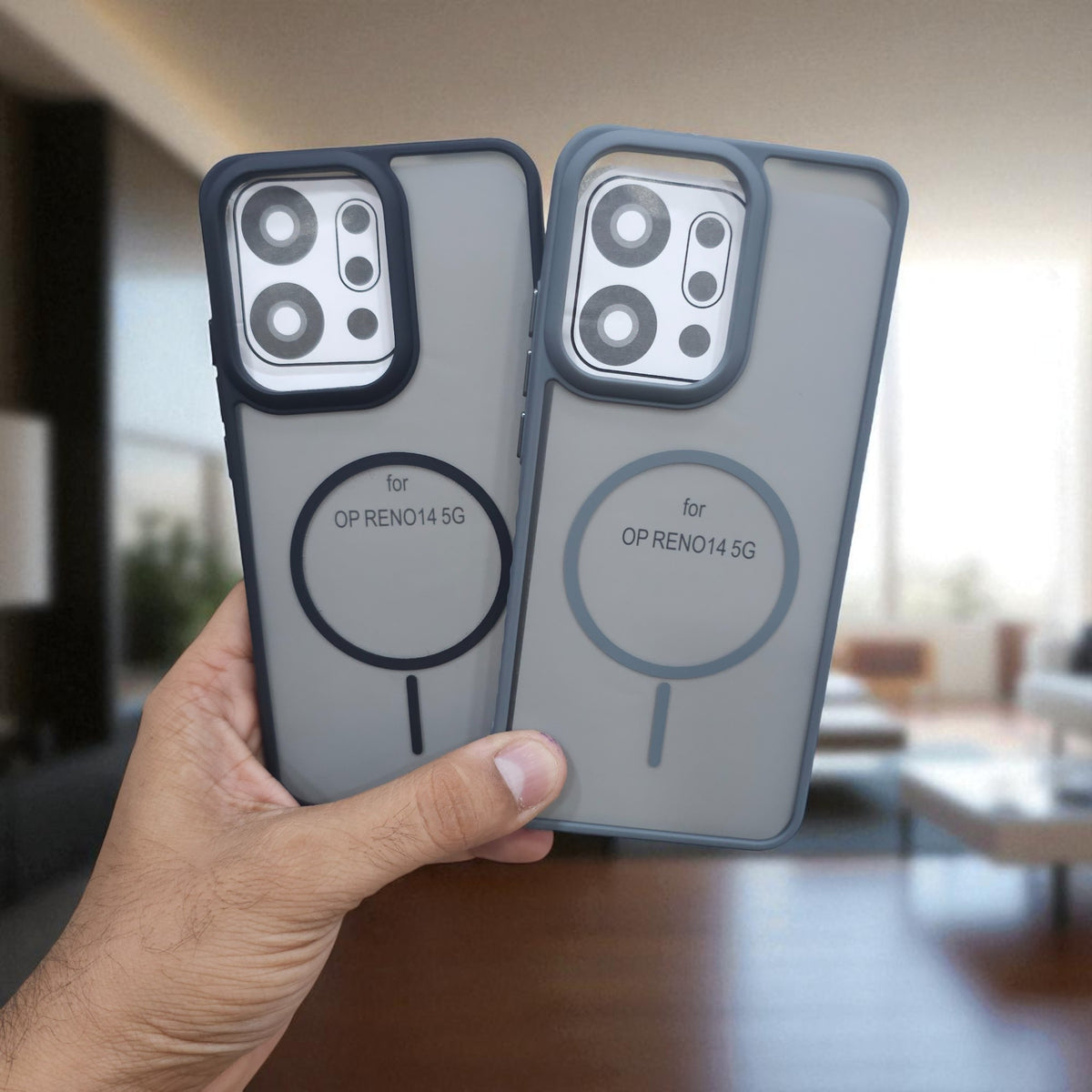 (Pack of 2) Magsafe Printed Metal Buttons Back Case Cover For OPPO Reno 14 - Combo 1