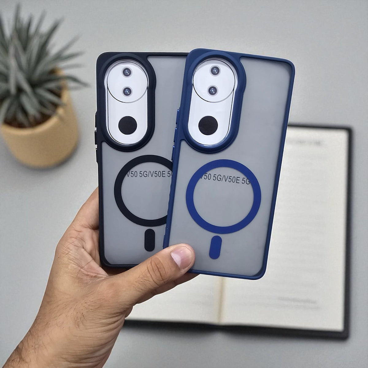 (Pack of 2) Magsafe Printed Metal Buttons Back Case Cover For Vivo V50 - Combo 2