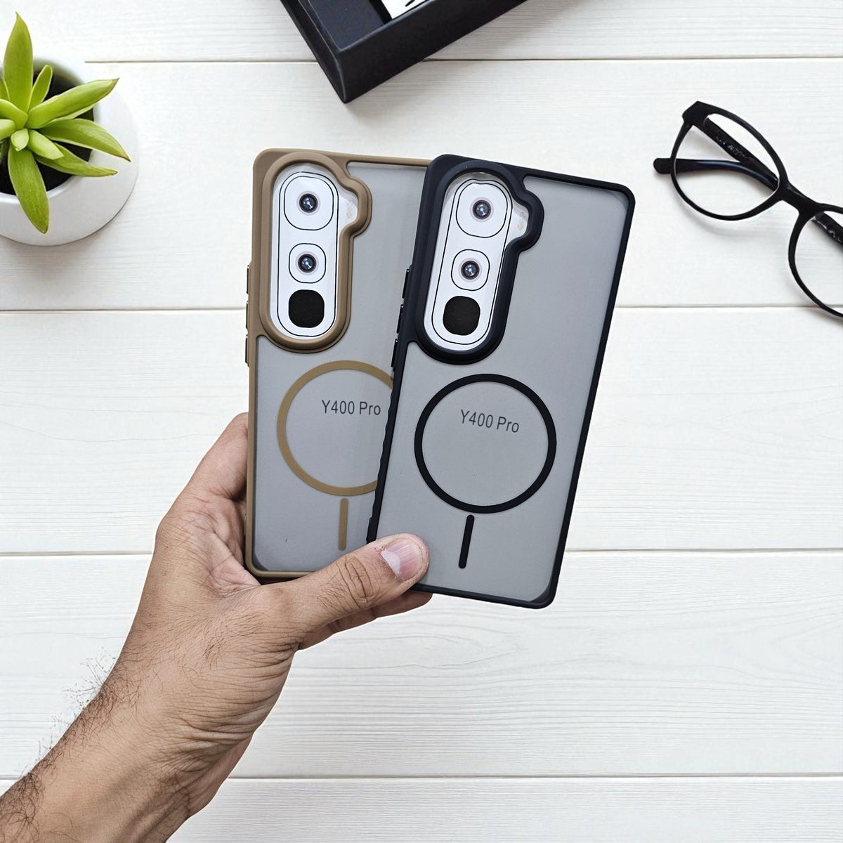 (Pack of 2) Vivo Y400 Pro 5g Magsafe Printed Metal Buttons Back Case Cover - Combo 2