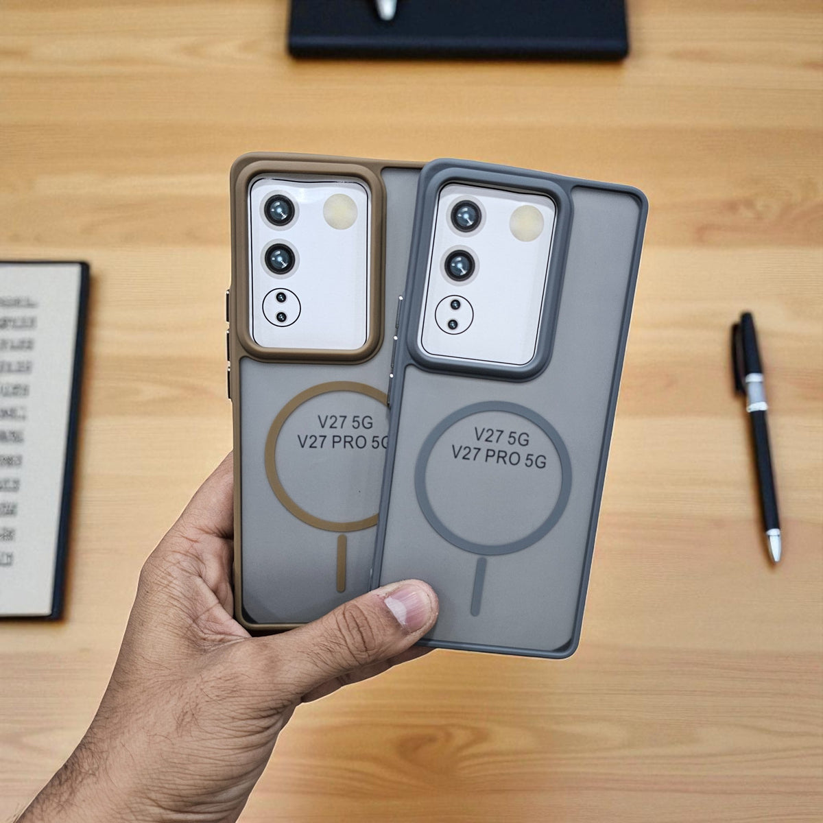 (Pack of 2) Vivo V27/V27 Pro 5g Magsafe Printed Metal Buttons Back Case Cover - Combo 2