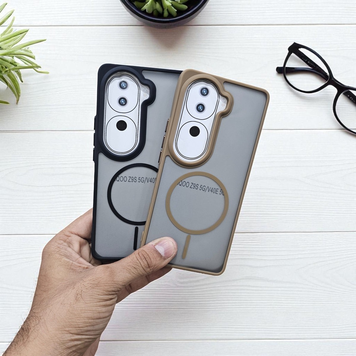(Pack of 2) Vivo V40e /iQoo Z9s 5g Magsafe Printed Metal Buttons Back Case Cover - Combo 2