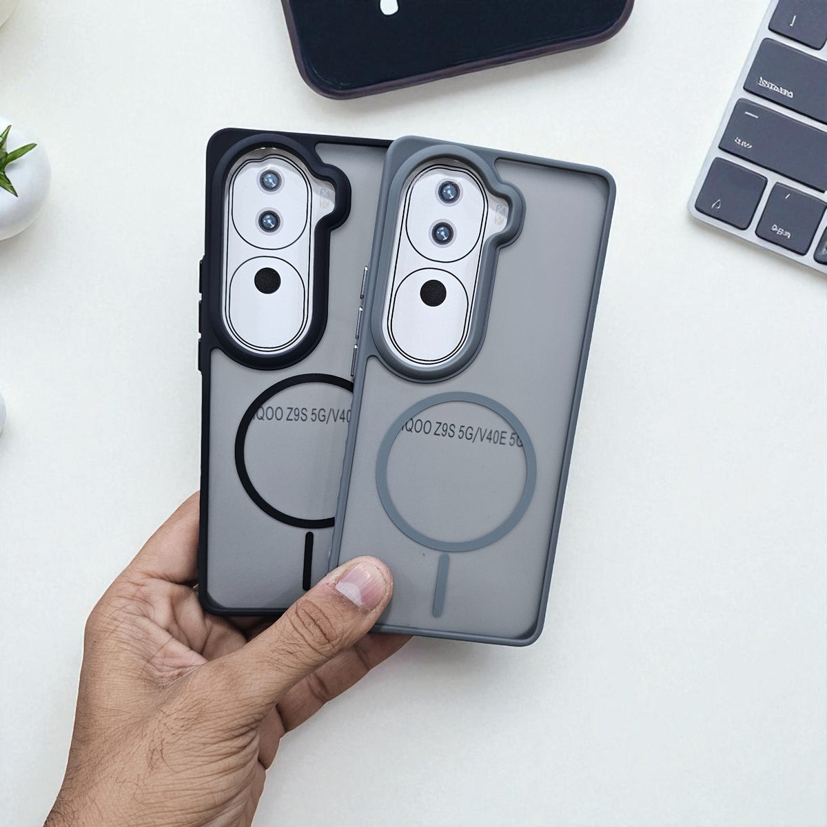 (Pack of 2) Vivo V40e / iQoo Z9s 5g Magsafe Printed Metal Buttons Back Case Cover - Combo 1