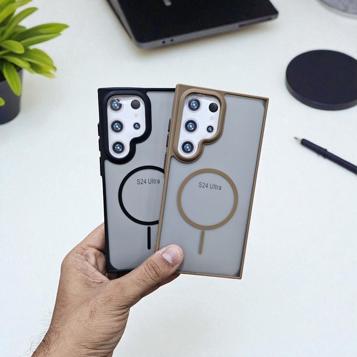 (Pack of 2) Samsung S24 Ultra 5g Magsafe Printed Metal Buttons Back Case Cover - Combo 2