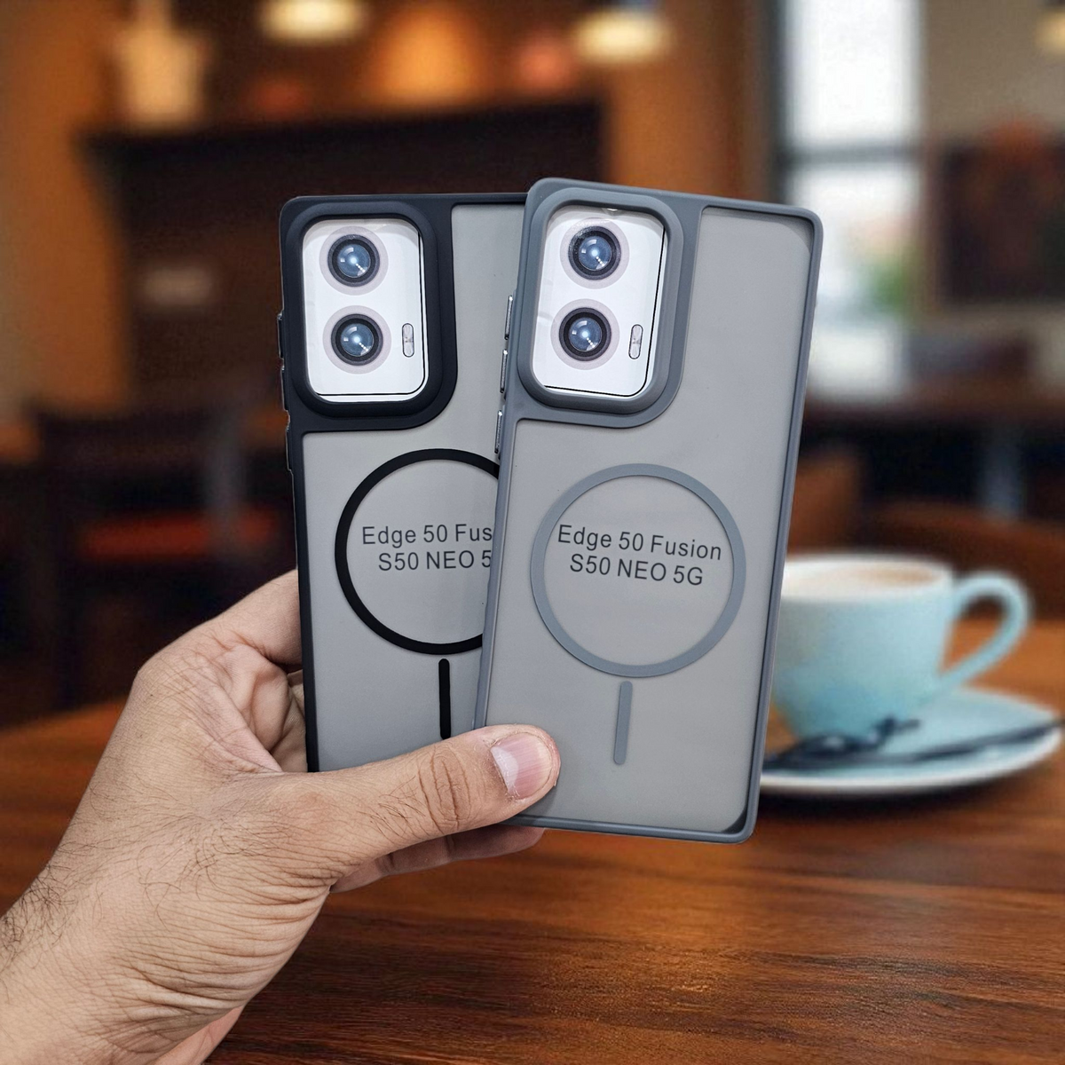 (Pack of 2)Motorola Edge 50 Fusion/Moto G96 5g Magsafe Printed Metal Buttons Back Case Cover - Combo 1