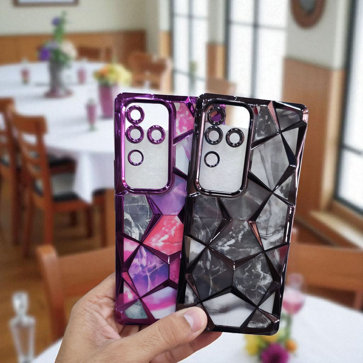 (Pack of 2) Vivo V30 Gradient Glitter Daimond Back Case Cover - Combo 1