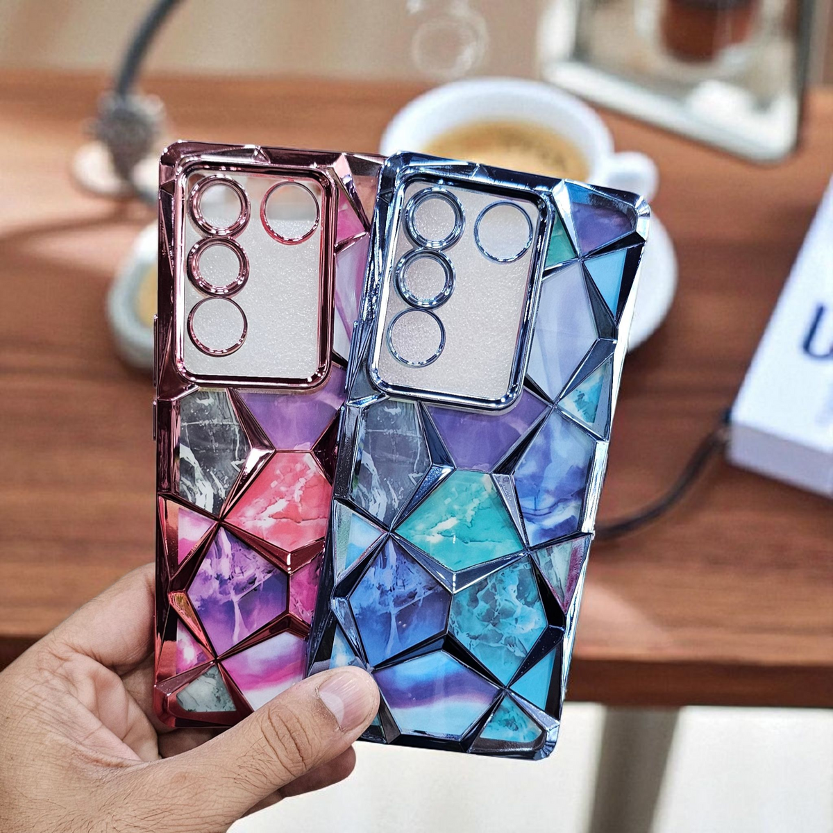 (Pack of 2) Vivo V27 Gradient Glitter Daimond Back Case Cover - Combo 2