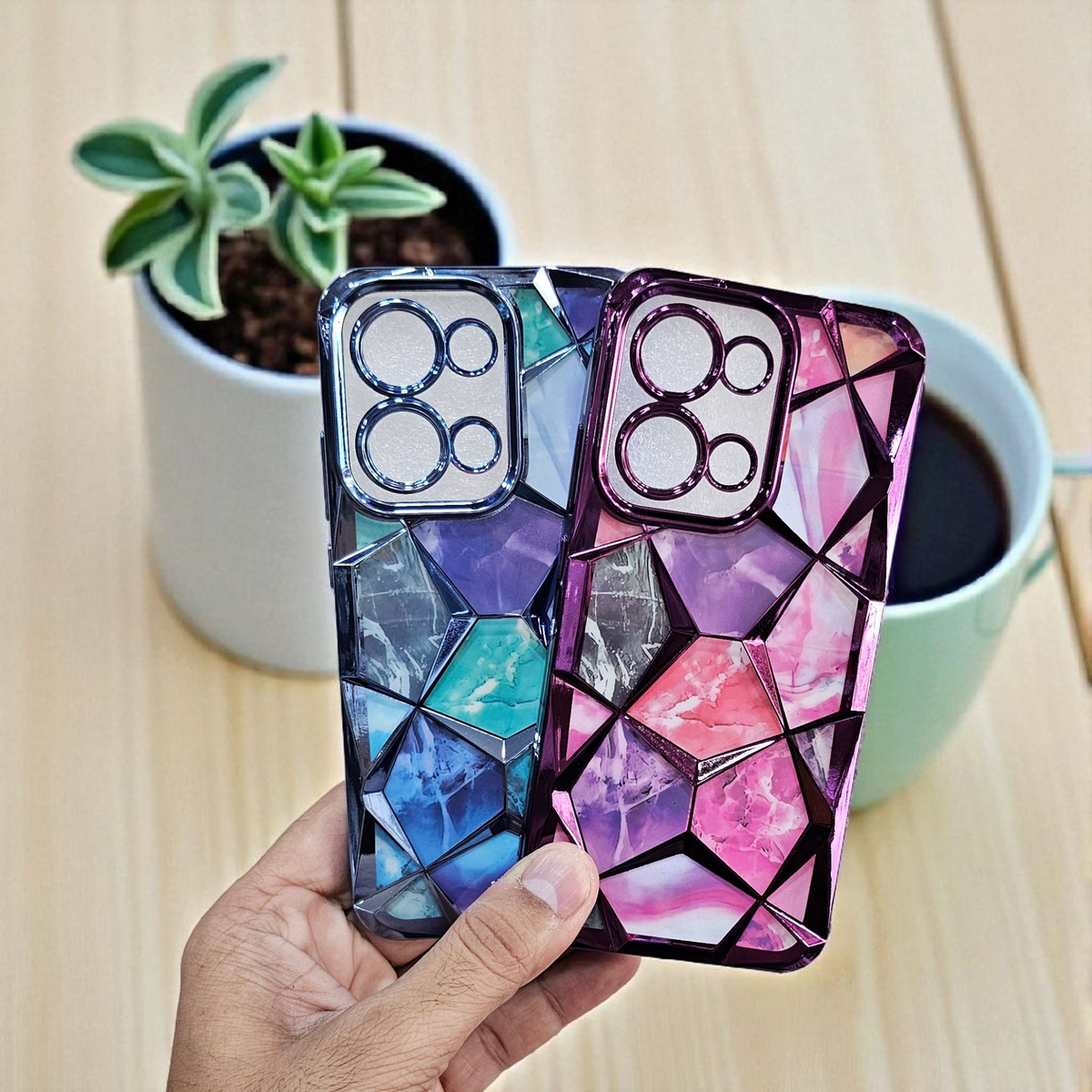 (Pack of 2) Oppo Reno 13 Gradient Glitter Daimond Back Case Cover - Combo 2
