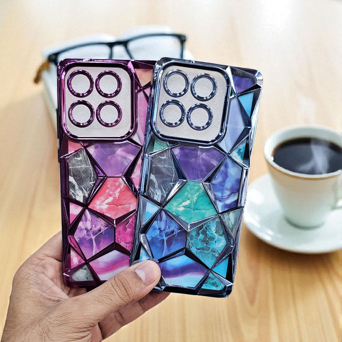(Pack of 2) Motorola Moto Edge 60 Pro Gradient Glitter Daimond Back Case Cover - Combo 1
