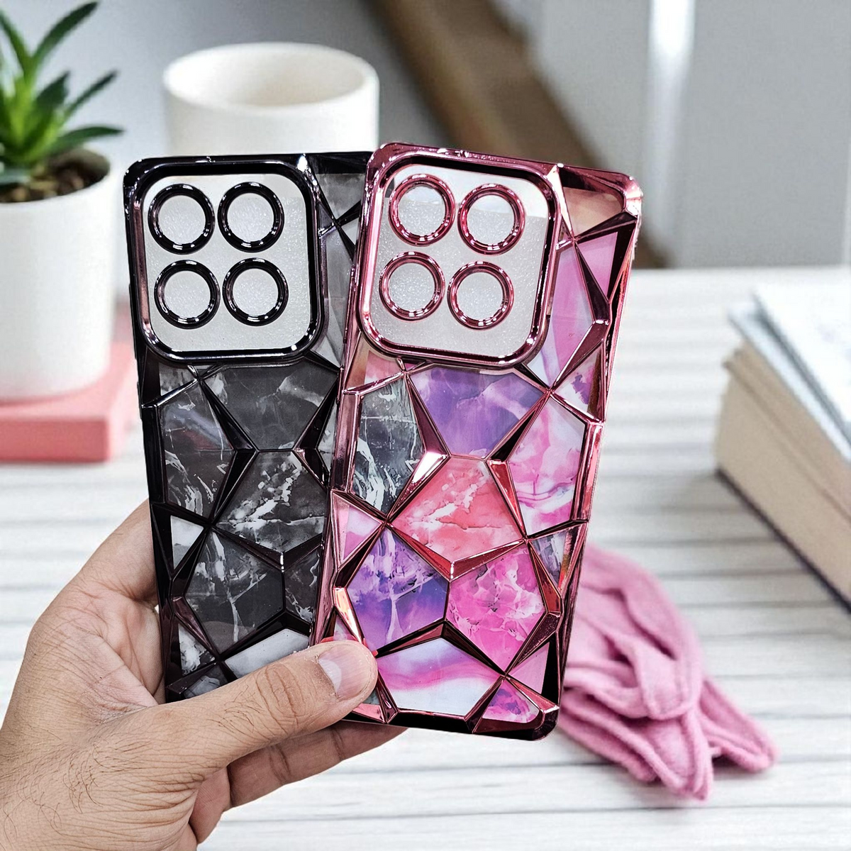 (Pack of 2) Motorola Moto Edge 60 Pro Gradient Glitter Daimond Back Case Cover - Combo 2