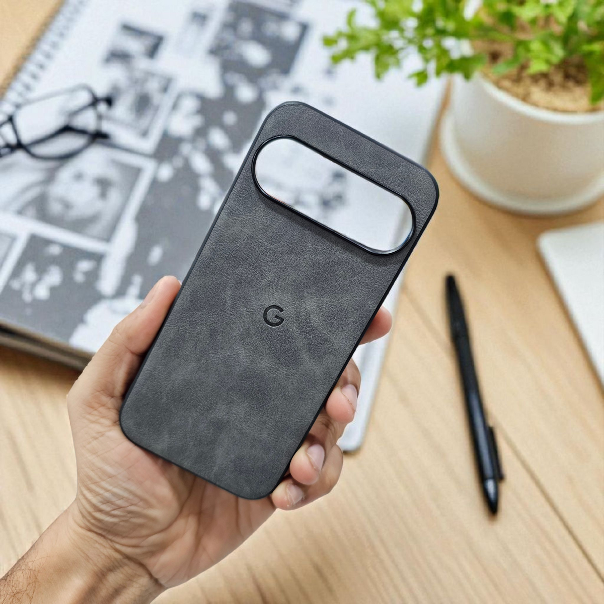 Google Pixel 9 5g Premium Leather Back Case Cover - Grey