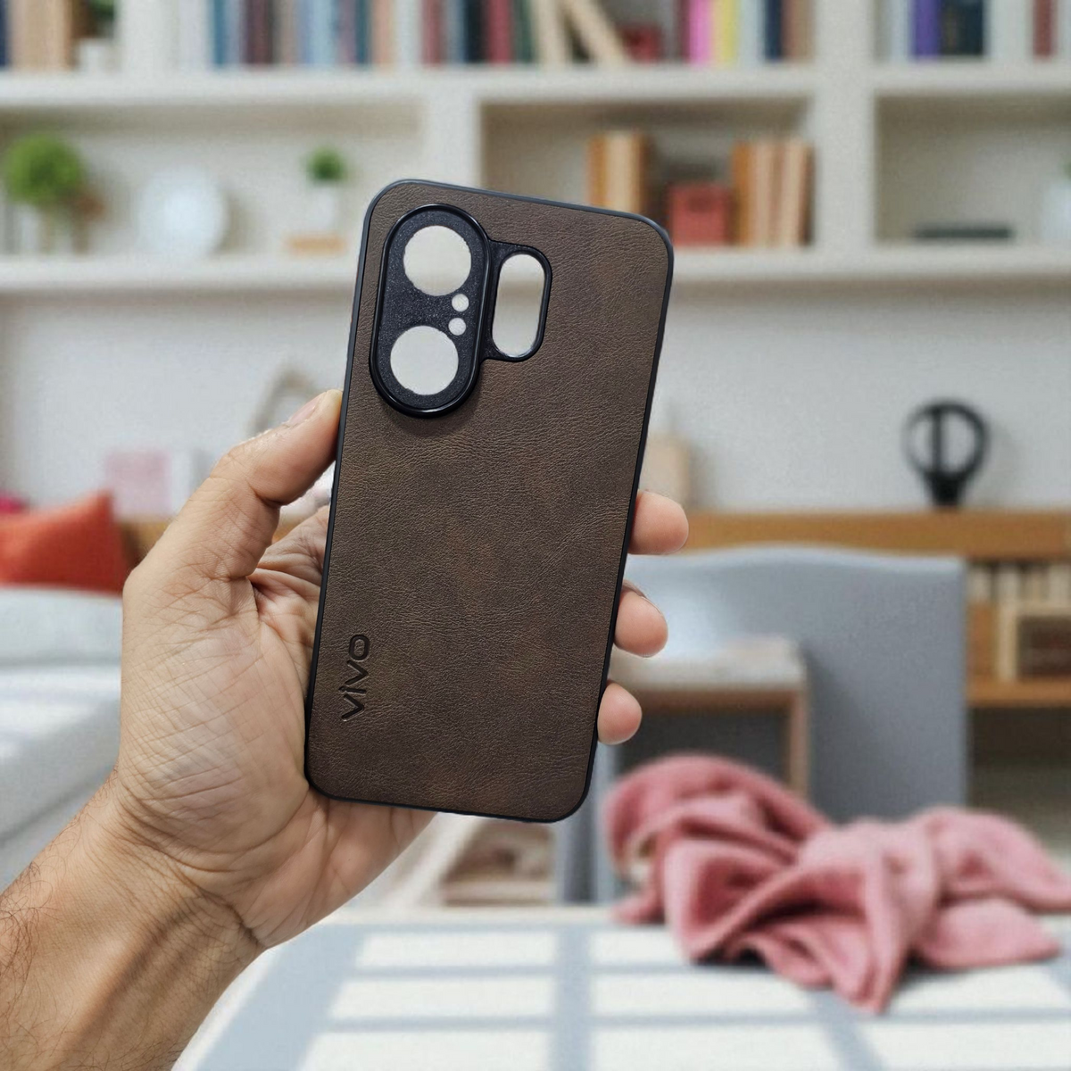 Vivo X200 Fe 5g Premium Leather Back Case Cover - brown