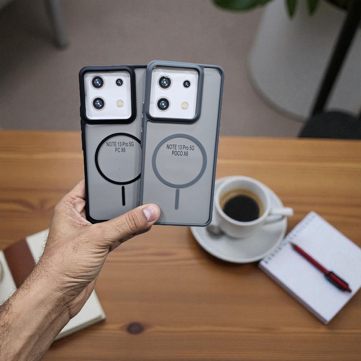 (Pack of 2) Magsafe Printed Metal Buttons Back Case Cover For Redmi Note 13 Pro - Combo 1