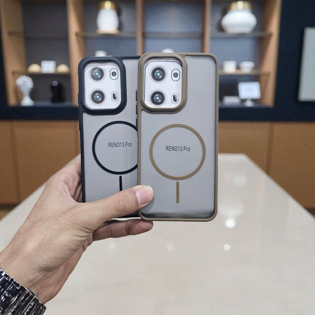 (Pack of 2) Oppo Reno 13 pro Magsafe Printed Metal Buttons Back Case Cover - Combo 2