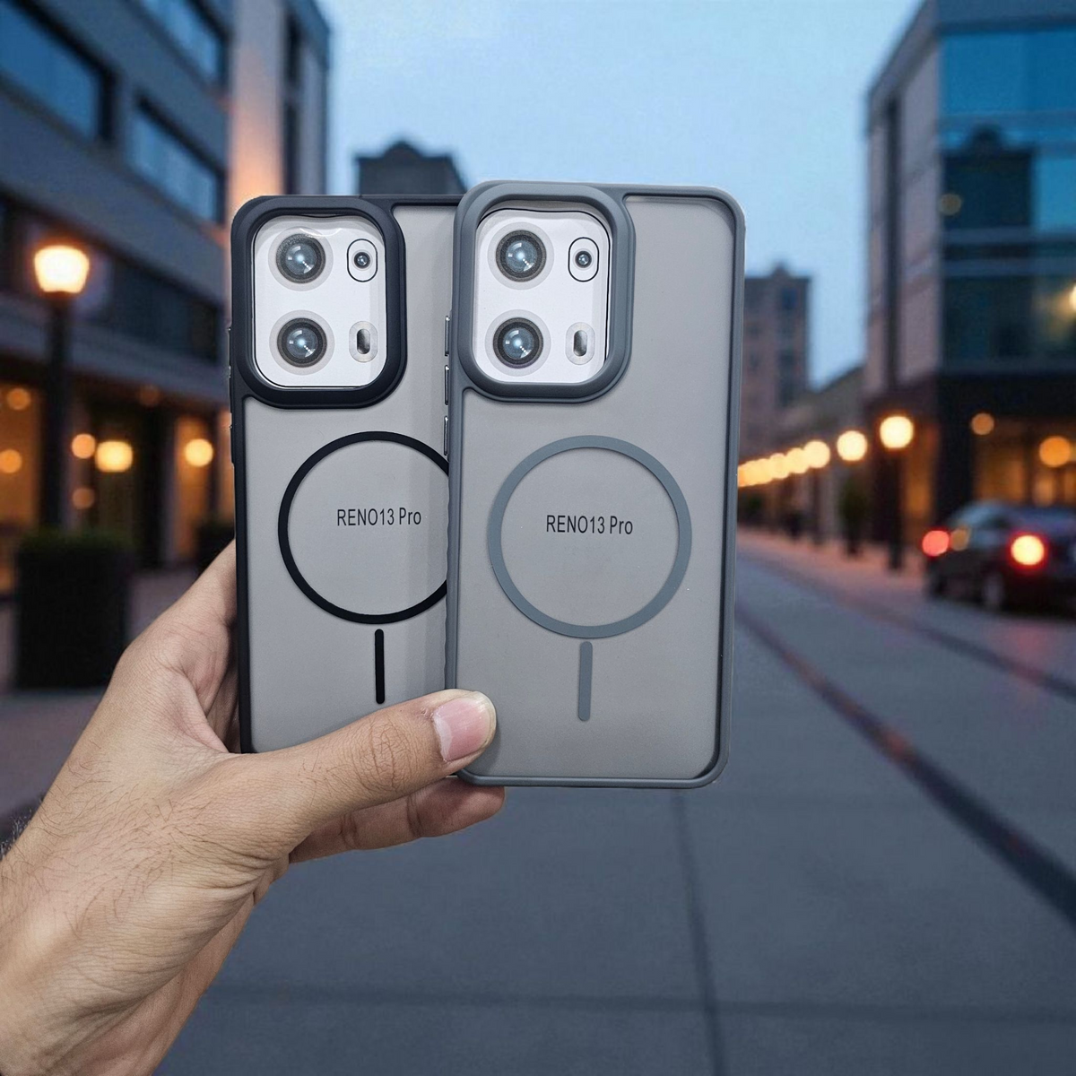 (Pack of 2) Oppo Reno 13 pro Magsafe Printed Metal Buttons Back Case Cover - Combo 1