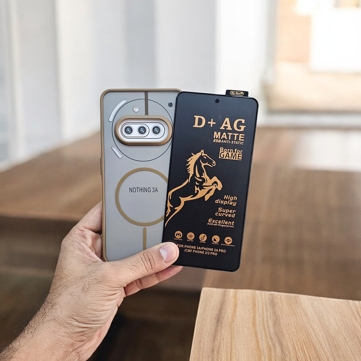 (combo pack)Nothing Phone 3A Magsafe Printed Case + Gaming Matte Tempered Glass - Brown