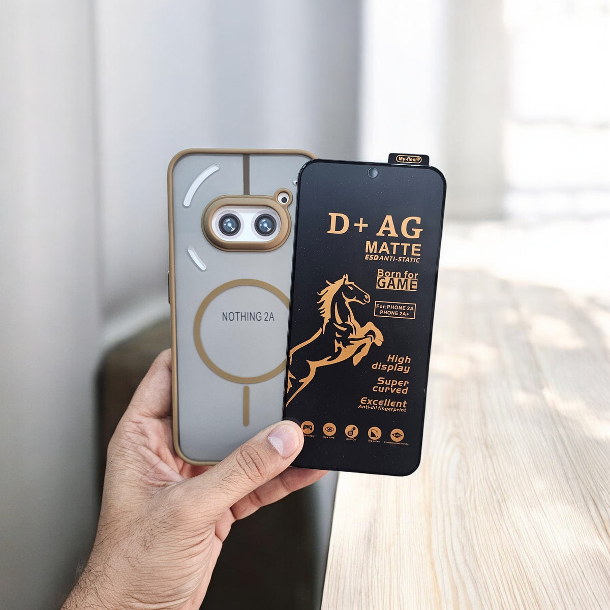 (combo pack)Nothing Phone 2A Magsafe Printed Case + Gaming Matte Tempered Glass - Brown