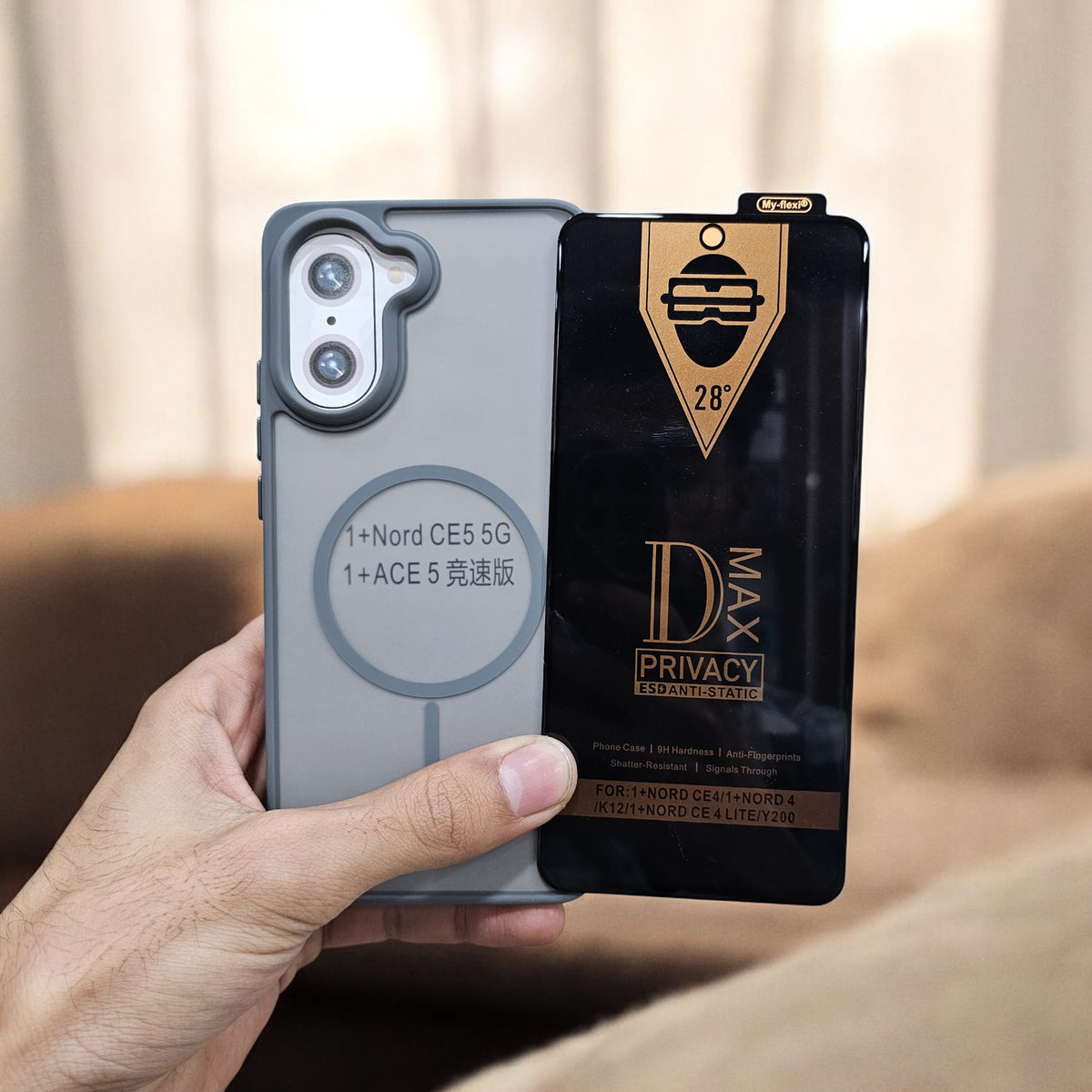 (combo pack)OnePlus Nord Ce5 Magsafe Printed Case + Privacy Tempered Glass - Grey