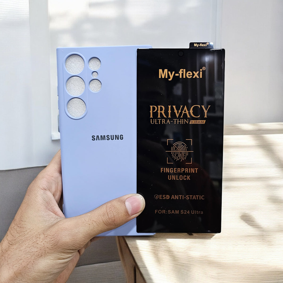 (combo pack)Samsung S24 Ultra Soft Silicone Case + Privacy Tempered Glass - Blue1