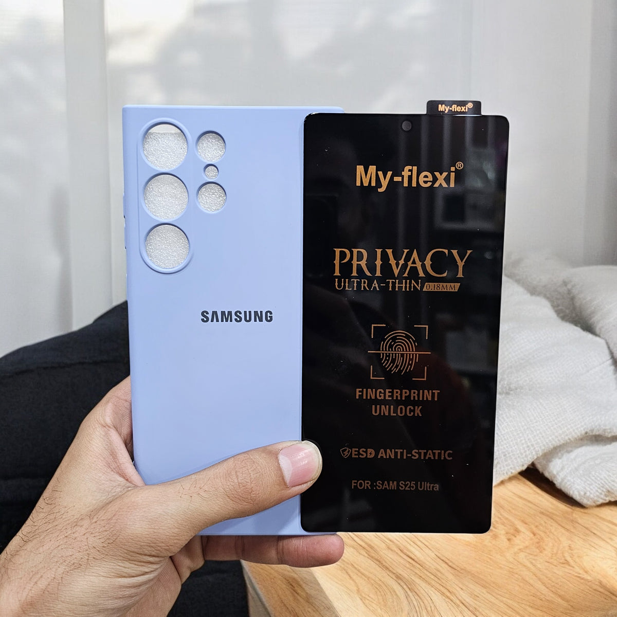(combo pack)Samsung S25 Ultra Soft Silicone Case + Privacy Tempered Glass - Blue2
