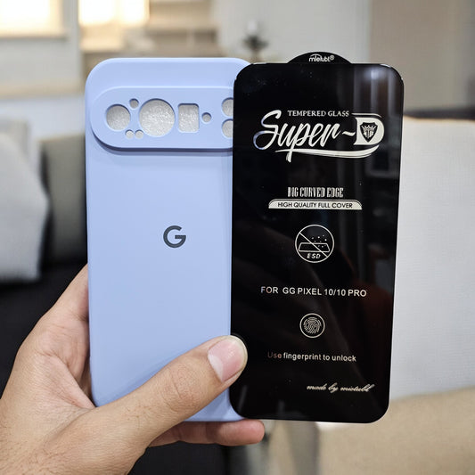 (combo pack)Google Pixel 9 Pro Soft Silicone Case + Fingerprint Tempered Glass - Blue2