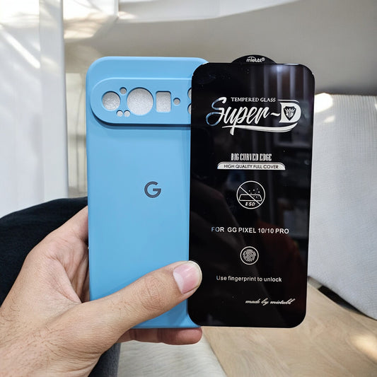(combo pack)Google Pixel 9 Pro Soft Silicone Case + Fingerprint Tempered Glass - Blue1