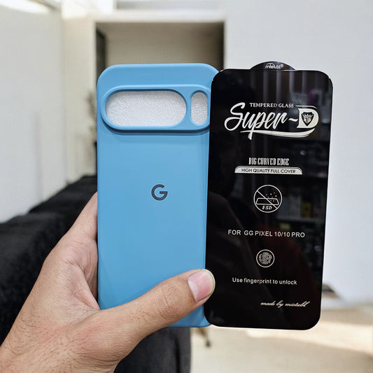 (combo pack)Google Pixel 10 Soft Silicone Case + Fingerprint Tempered Glass - Blue2