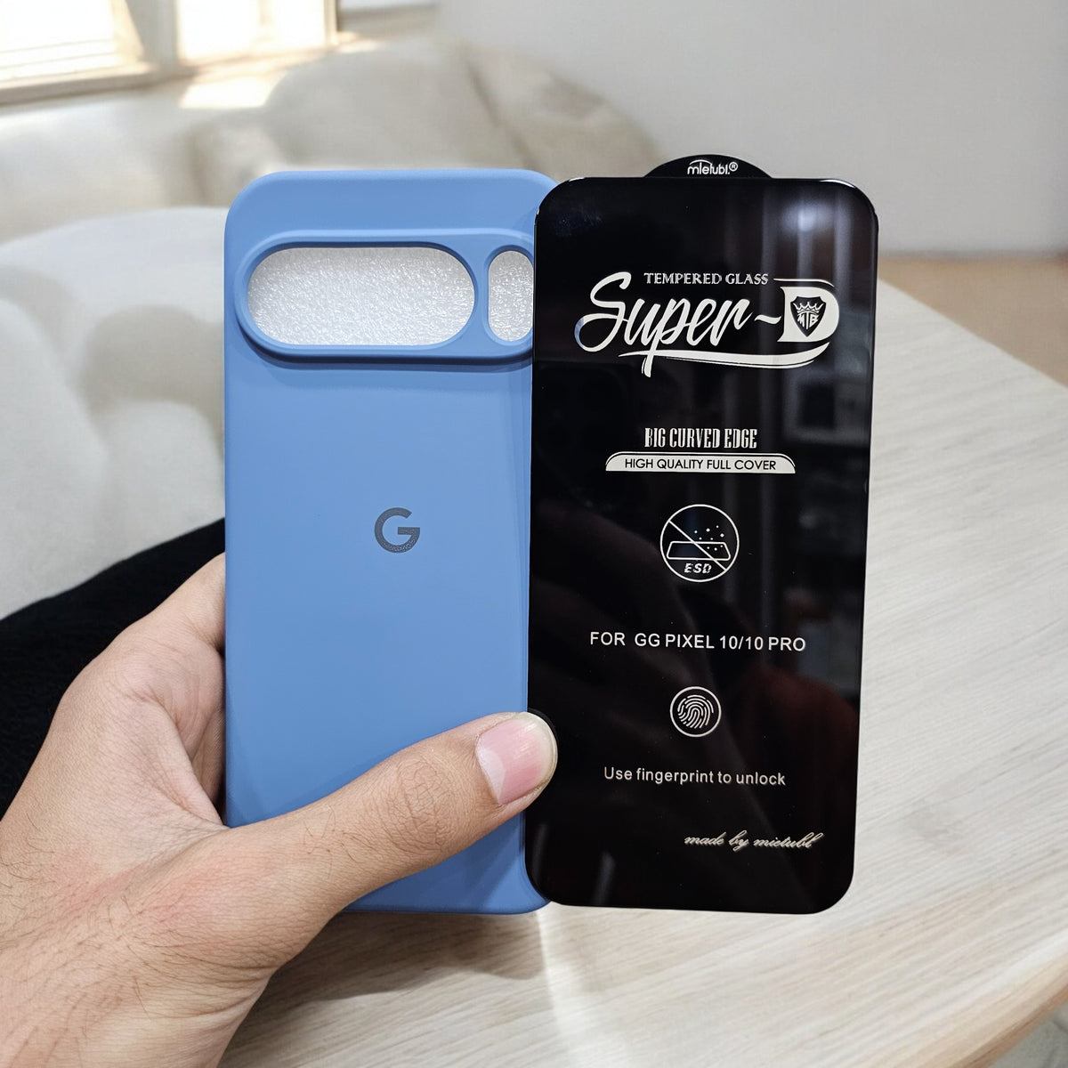 (combo pack)Google Pixel 10 Soft Silicone Case + Fingerprint Tempered Glass - Blue3