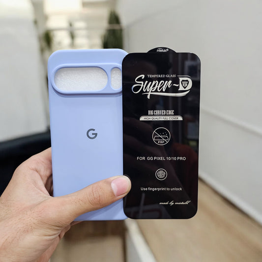 (combo pack)Google Pixel 10 Soft Silicone Case + Fingerprint Tempered Glass - Blue1