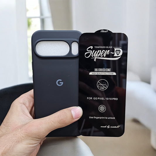 (combo pack)Google Pixel 10 Soft Silicone Case + Fingerprint Tempered Glass - Black