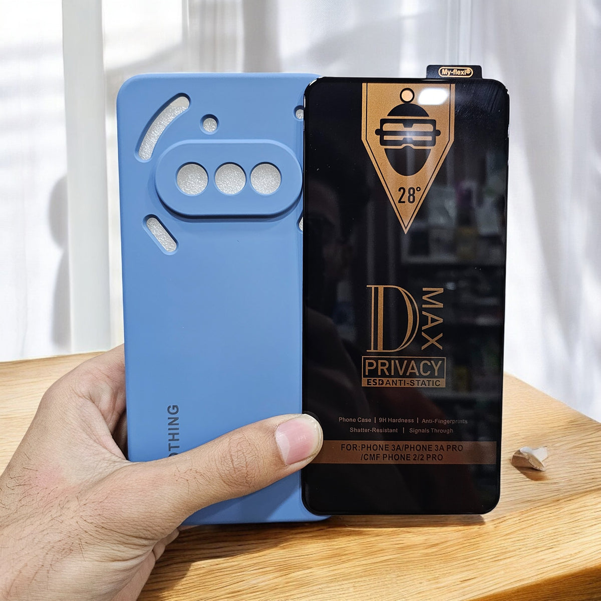 (combo pack)Nothing Phone 3A Soft Silicone Case + Privacy Tempered Glass - Blue3