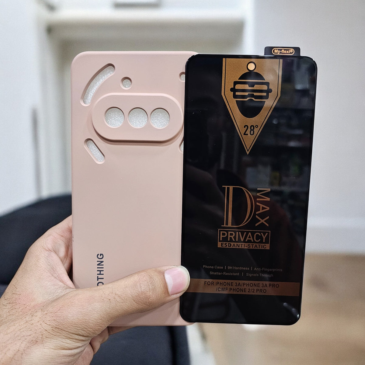 (combo pack)Nothing Phone 3A Soft Silicone Case + Fingerprint Tempered Glass - Peach