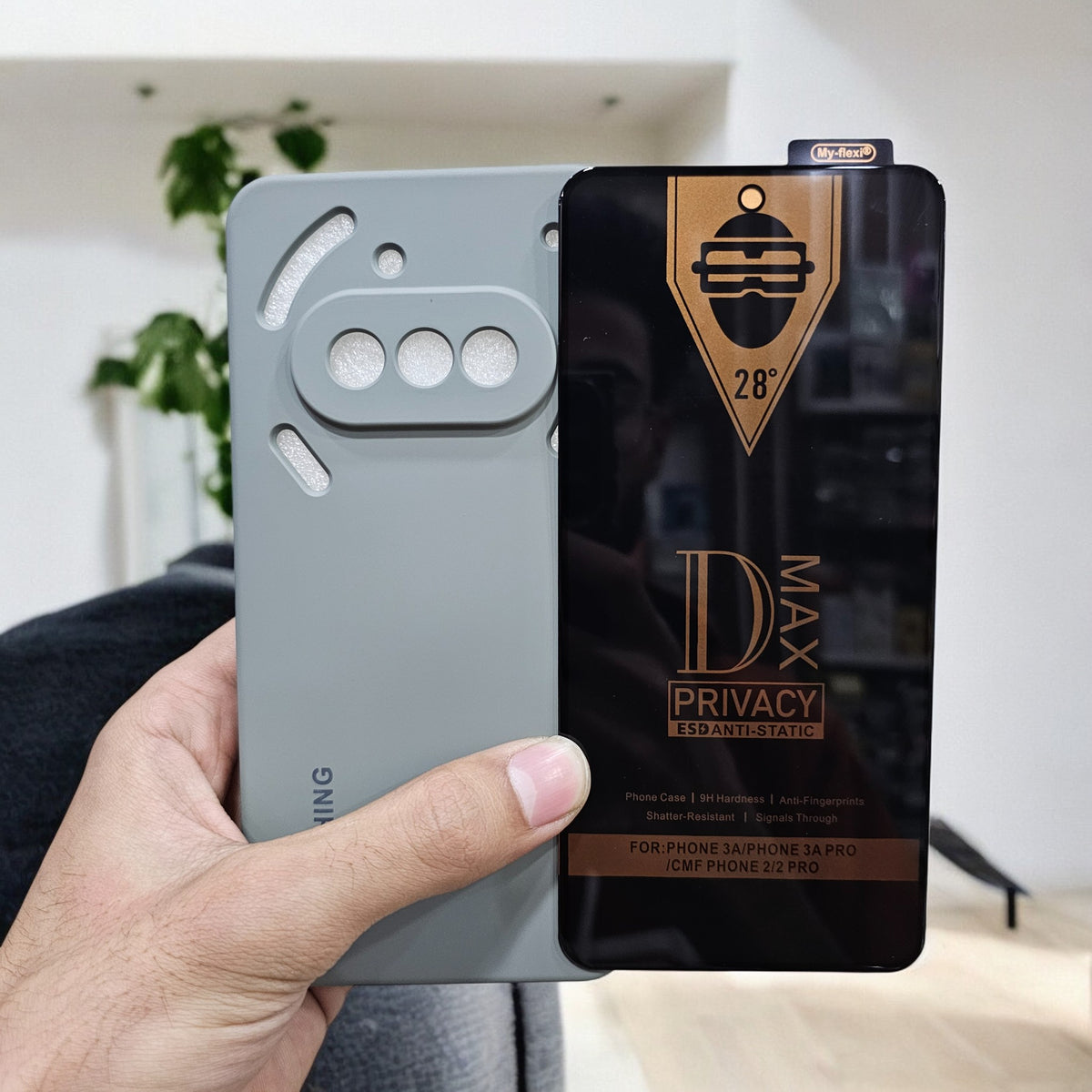 (combo pack)Nothing Phone 3A Soft Silicone Case + Privacy Tempered Glass - Grey