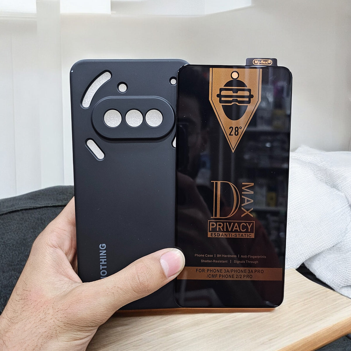 (combo pack)Nothing Phone 3A Soft Silicone Case + Privacy Tempered Glass - Black
