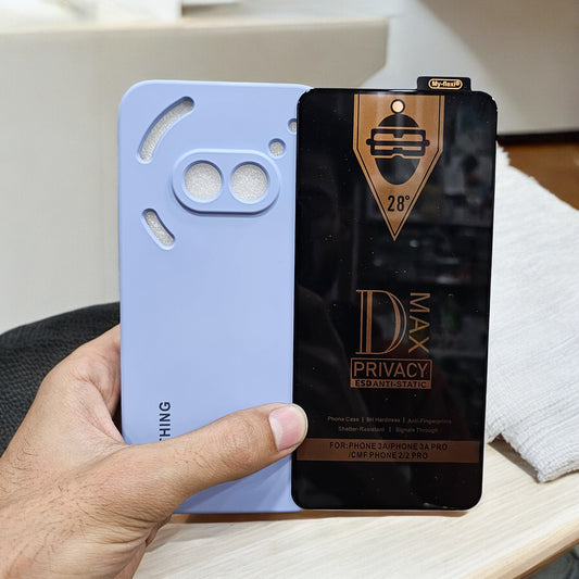(combo pack)Nothing Phone 2A Soft Silicone Case + Privacy Tempered Glass - Blue3