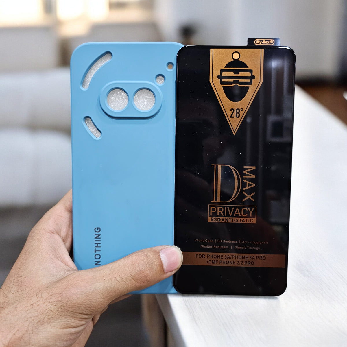 (combo pack)Nothing Phone 2A Soft Silicone Case + Privacy Tempered Glass - Blue1