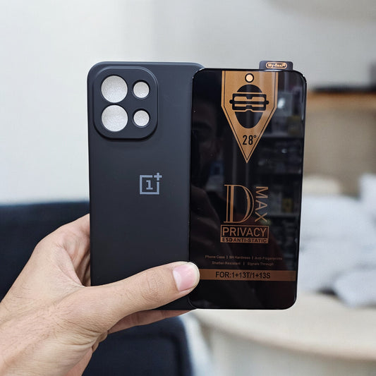 (combo pack)OnePlus 13S Soft Silicone Case + Privacy Tempered Glass - Black