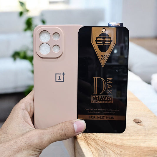 (combo pack)OnePlus 13S Soft Silicone Case + Fingerprint Tempered Glass - Peach