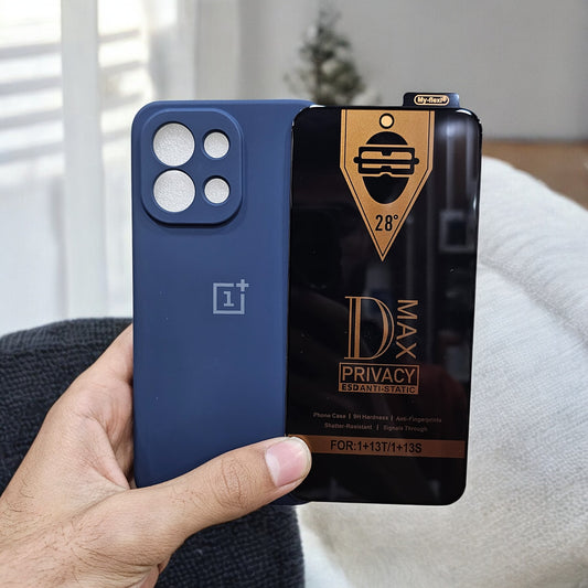 (combo pack)OnePlus 13S Soft Silicone Case + Privacy Tempered Glass - Blue