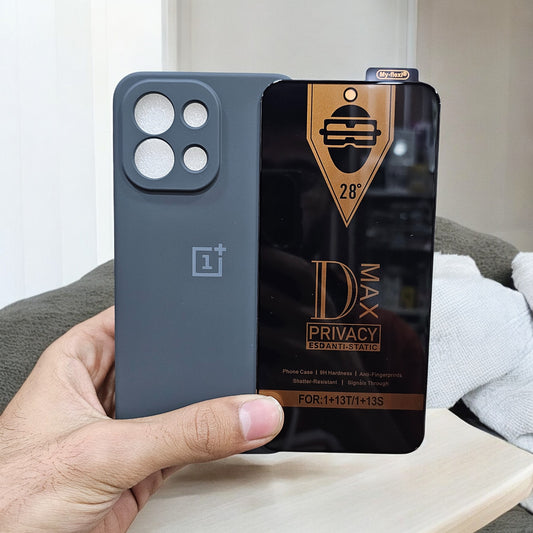 (combo pack)OnePlus 13S Soft Silicone Case + Privacy Tempered Glass - Dark Green