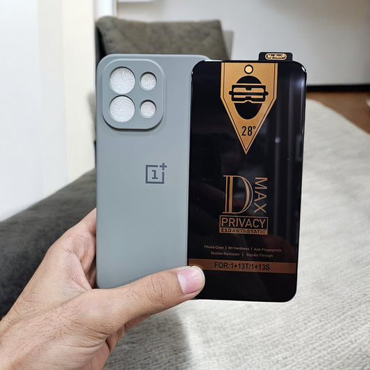 (combo pack)OnePlus 13S Soft Silicone Case + Privacy Tempered Glass - Grey