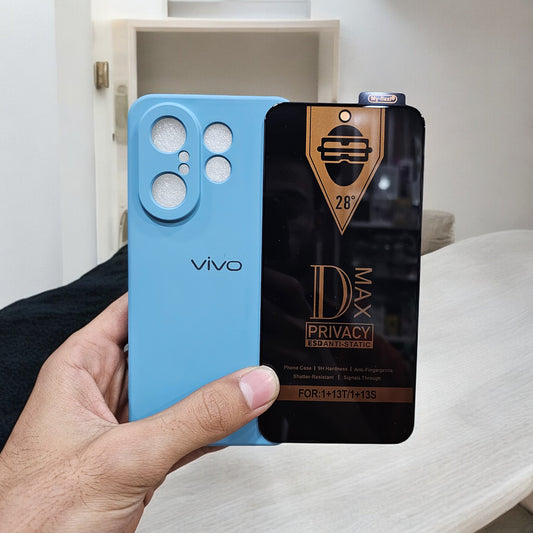 (combo pack)Vivo X200 Fe Soft Silicone Case + Privacy Tempered Glass - Blue3