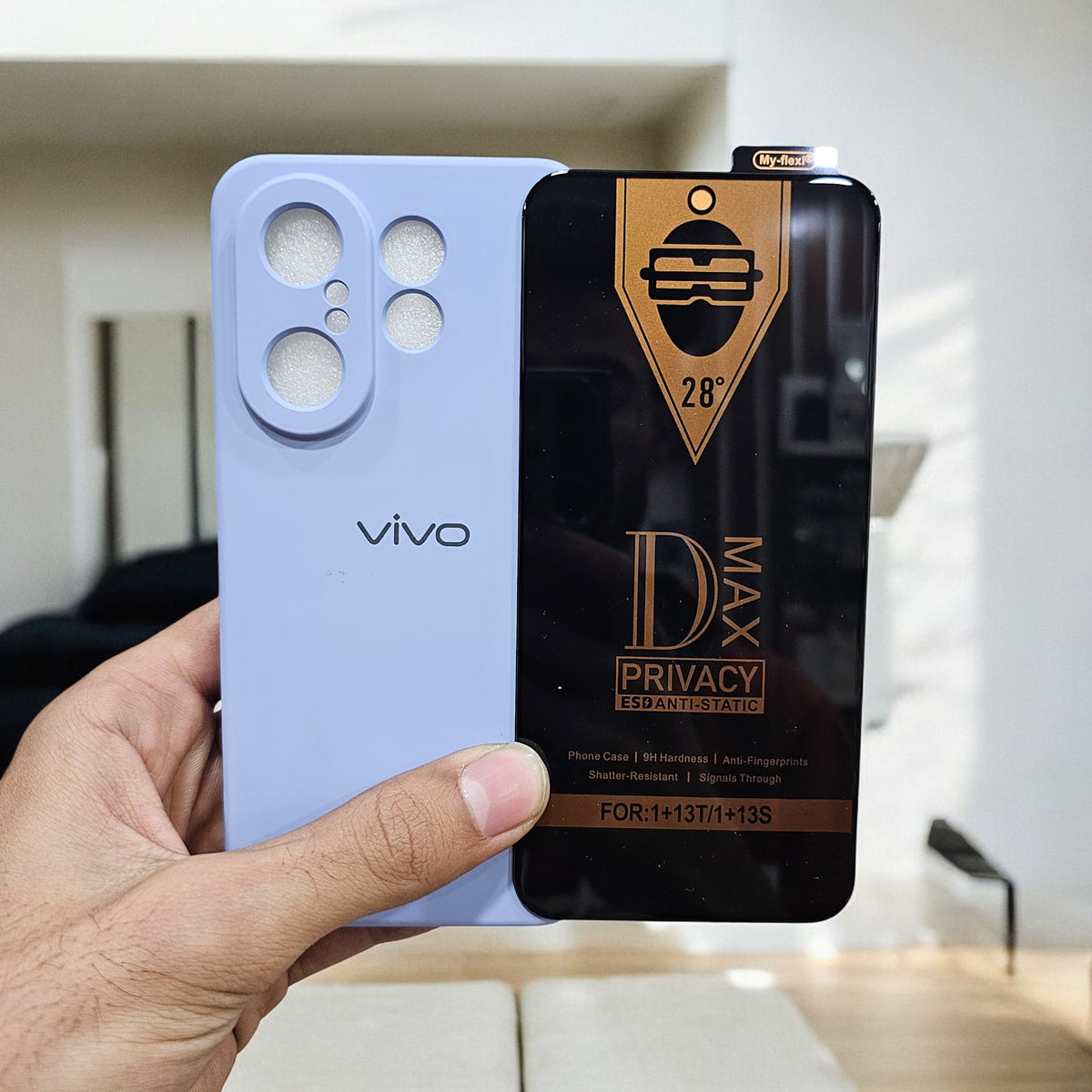 (combo pack)Vivo X200 Fe Soft Silicone Case + Privacy Tempered Glass - Blue2